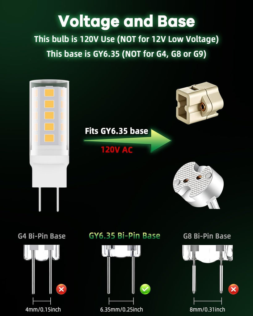 LED Bulbs 120V, 35W Q35/GY6.35/CL/120V Halogen Replacement, JC Type Bi-Pin Base Microwave Light, Under Cabinet