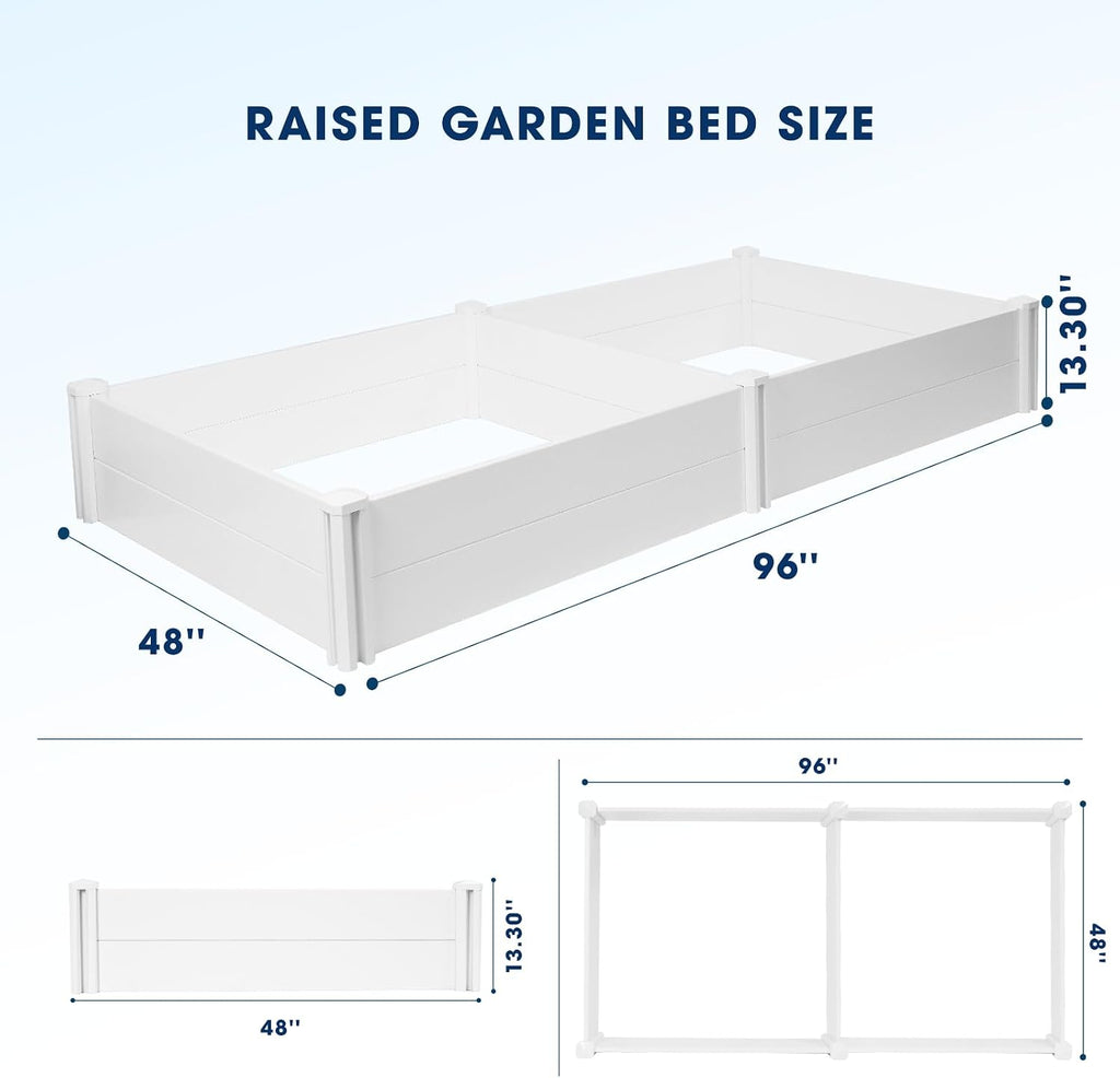 8x4x1ft Vinyl Raised Garden Bed, Maintenance-Free Outdoor Garden Planter Box, Never Rust or Rot, Durable Open-Bottom