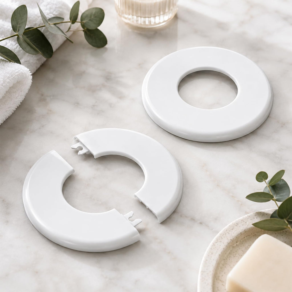 2 Pcs Wall Split Flange, 2"/51mm Diameter ABS Round Self-Adhesive Escutcheon Plate Plumbing Cover Plates for Water
