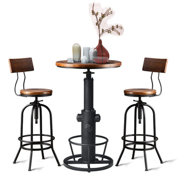 3-Piece Bar Height Table & Stools Sets for Cocktail Bistro Home Pub Party, Weld Metal Legs Round Wood Top, Rustic