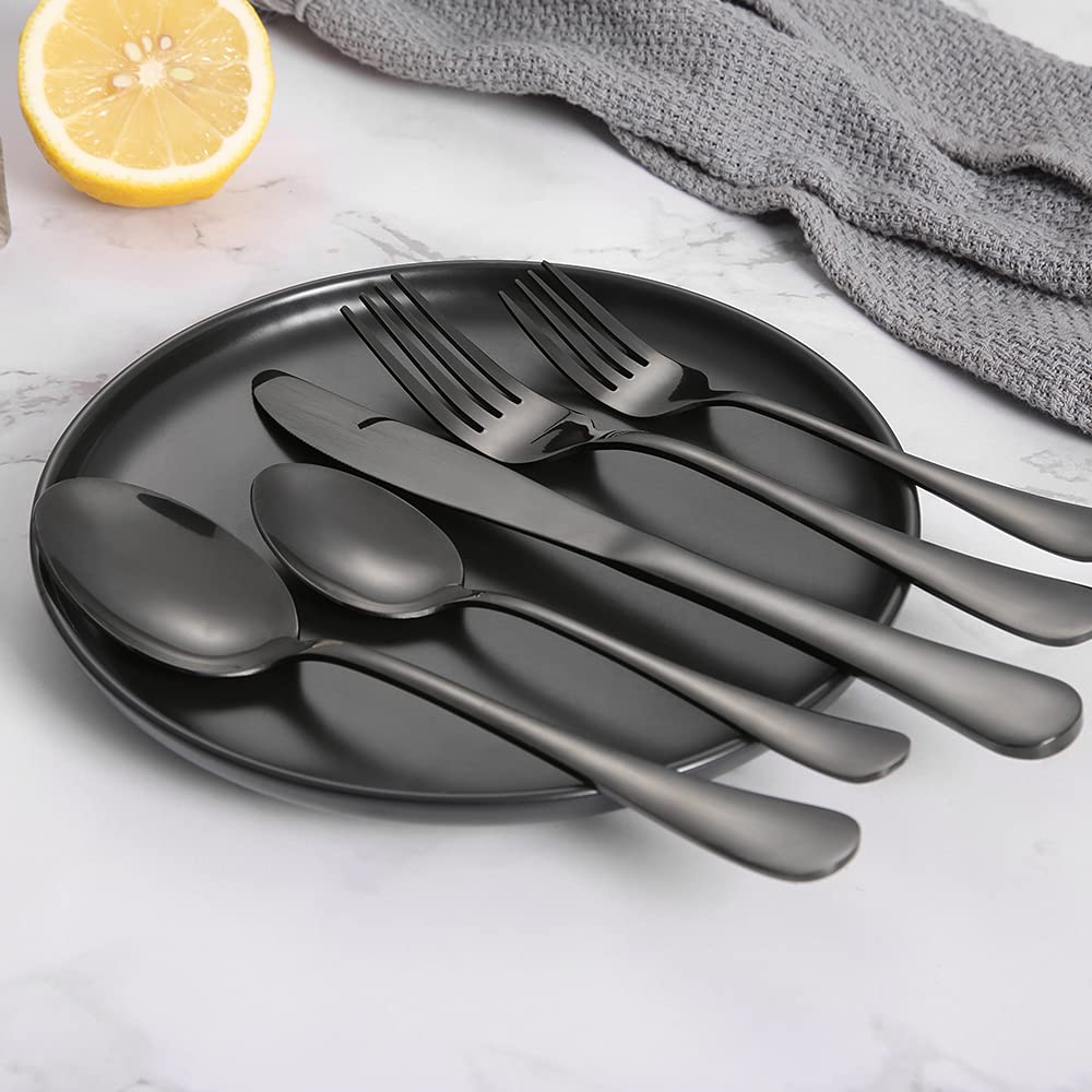 Black Silverware Set, 40 Piece for 8, Stainless Steel