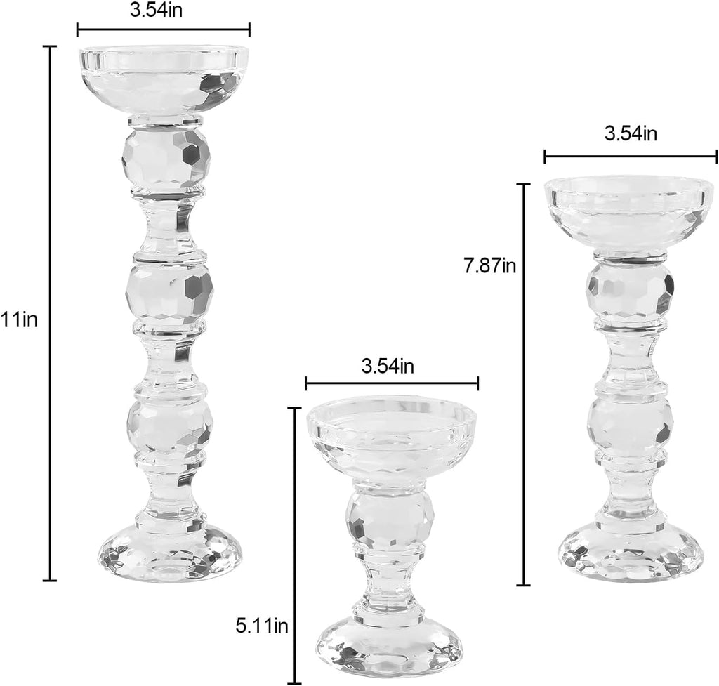 3-Piece Set of Crystal Candlestick,Clear Crystal Pillar Candles Holders,Family Living Room Wedding