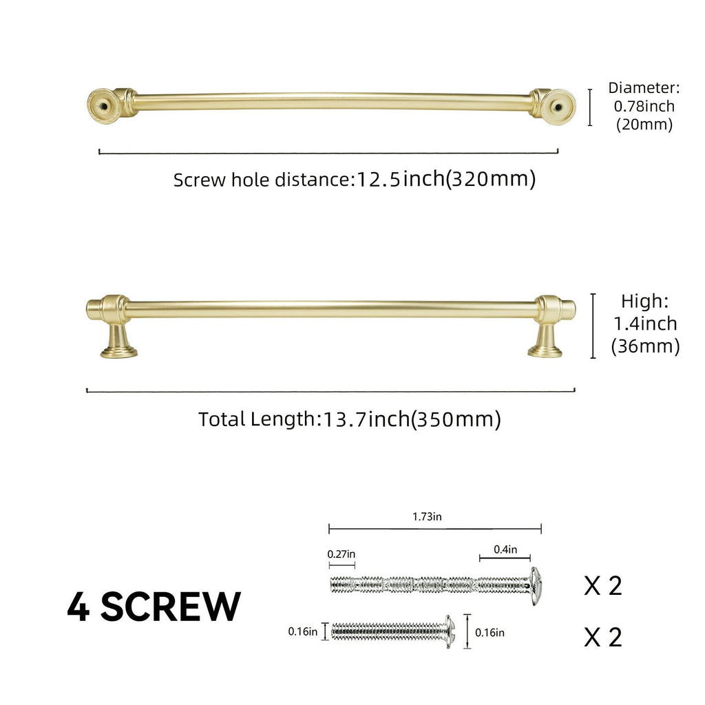 6 Pack 12-3/5 inch(320mm) Brushed Brass Kitchen Cabinet Handles Cabinet Pulls Gold Drawer Pulls Kitchen Cabinet