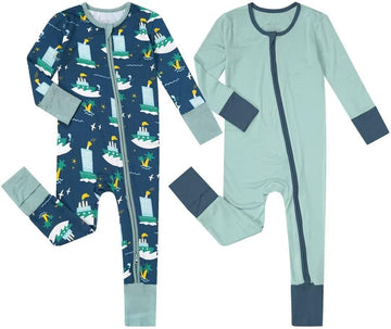 Unisex Baby 2 Pack Bamboo Viscose Pajamas with Mittens and Feet Cuffs