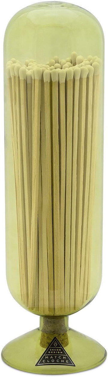 Fireplace Glass Match Cloche with Striker - Moss - Includes 120 Long Matches - Stylish and Functional Matches