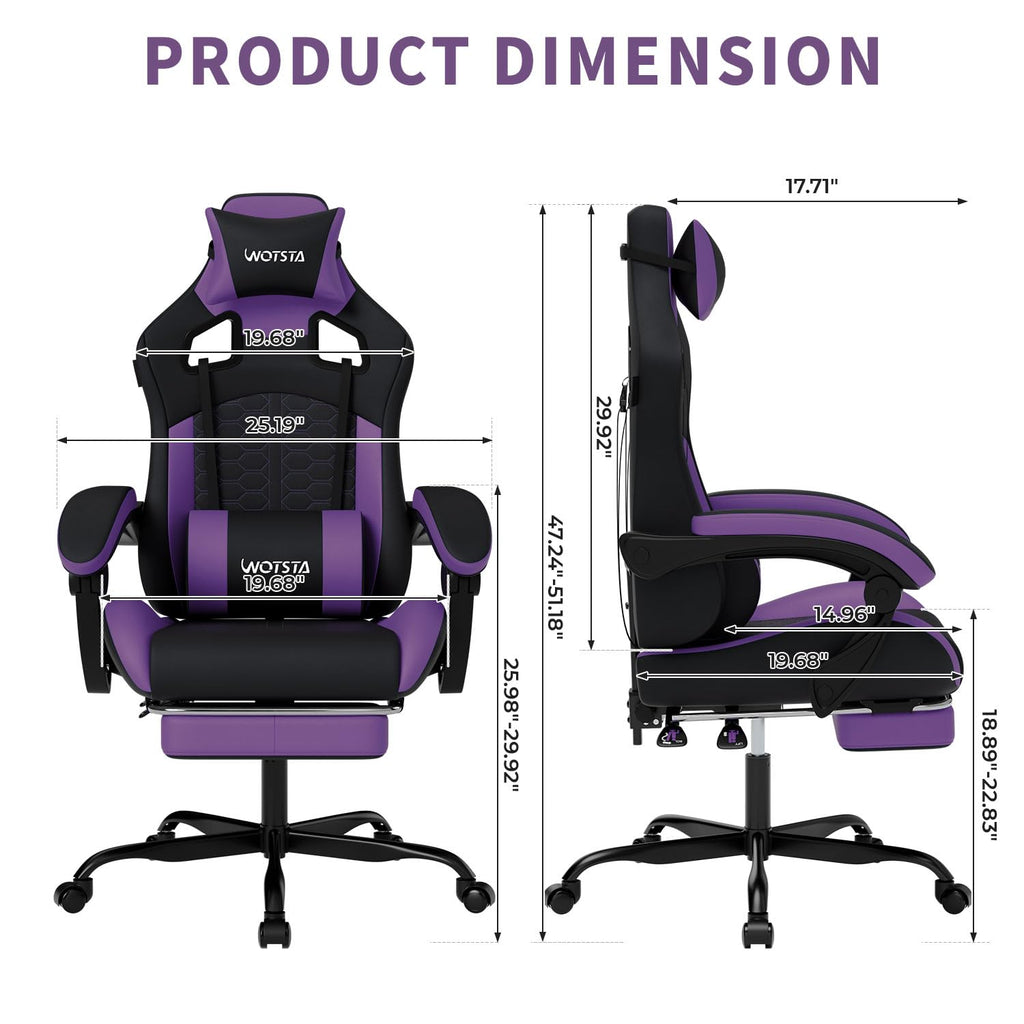 Gaming Chair with Massage, Ergonomic PC Gaming Chair with Footrest Comfortable Headrest and Lumbar Support, High Back