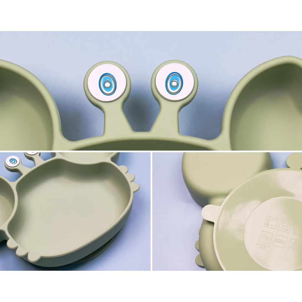 Personalized Baby Meal Set With Spoon and Fork, Custom Kids Dining Set, Cute Crab-Shaped Silicone Meal Plate, Kids