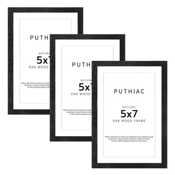 5x7 Solid Oak Wood Picture Frames, Black, 3 Pack