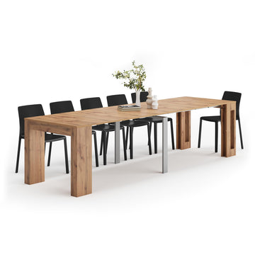 Easy, Extendable Console Table with Extension Leaves Holder, 17.7(120.1) x35.4 in, Rustic Oak, for 4-12 People, Space