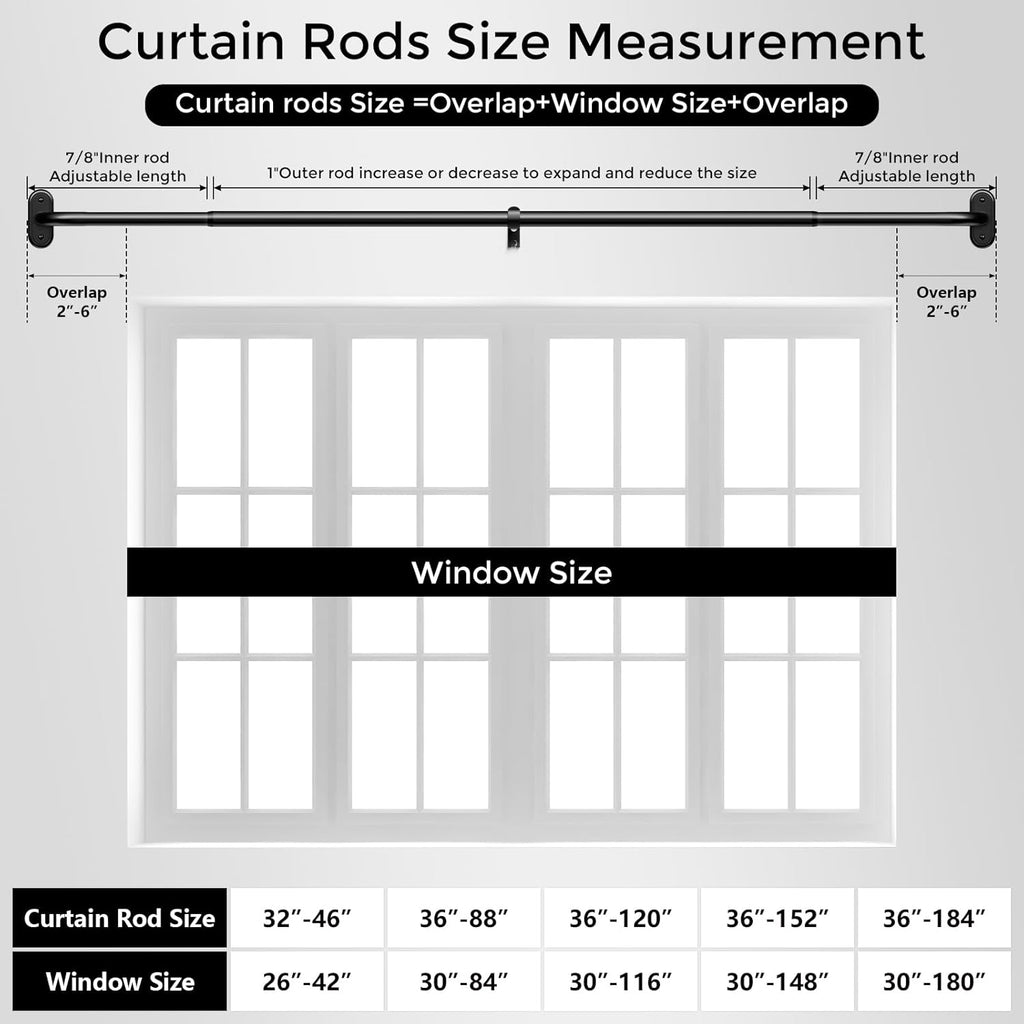 Curtain Rods 36-120 Inch, Black Wrap Around Blackout Curtain Rods for Windows, 1 Inch Adjustable Long Heavy Duty Room