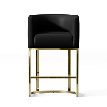 Counter Height Bar Stools Set of 1, Modern PU Leather Kitchen Island Stools, Gold Polished Bar Chairs, Faux Leather
