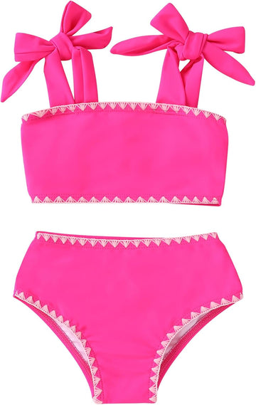 Toddler Baby Girls Swimsuit Two Piece Solid Color Stripe Swimwear Summer Beach Bikini Bathing Suit