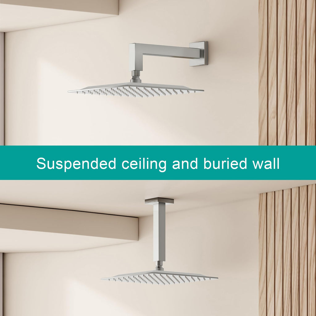 Square Rain Shower Head, High Flow Stainless Steel,Work with any decorative style,All Metal Rainfall Shower Head