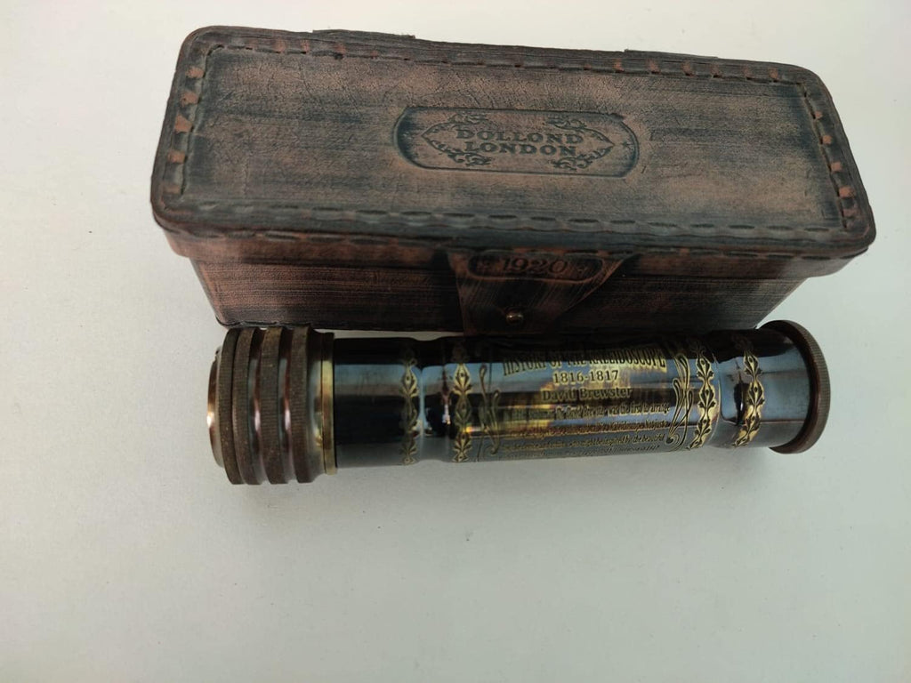 Vintage Kaleidoscope with Leather Box Antique Kaleidoscope Handmade Brass Kaleidoscope with Wooden Box - Vintage Look