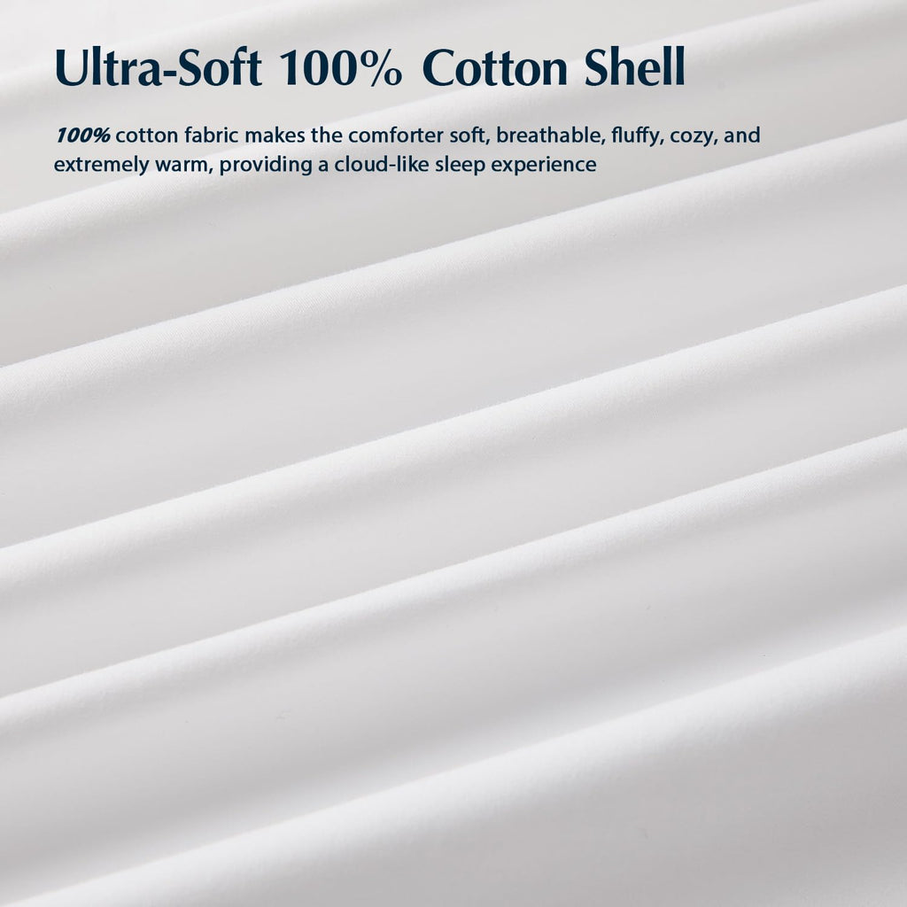 Down Comforters, 100% Cotton Duvet Insert, Extra Fluffy White Comforter, Ultra-Soft, Breathable, All