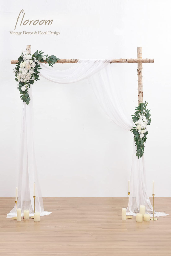 Arch Flowers with Drapes Kit (Pack of 4) - 2pcs Artificial Ivory & White Floral Swag Arrangement with 2pcs Draping