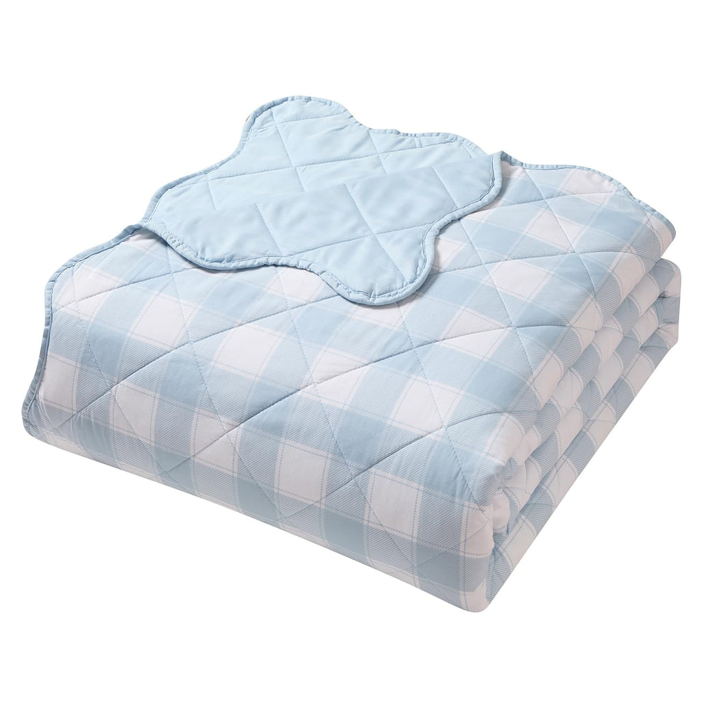 Blue Quilt for Bed, 2-Piece Gingham Scalloped Bedspread Coverlet and Sham (Checkered Bliss)