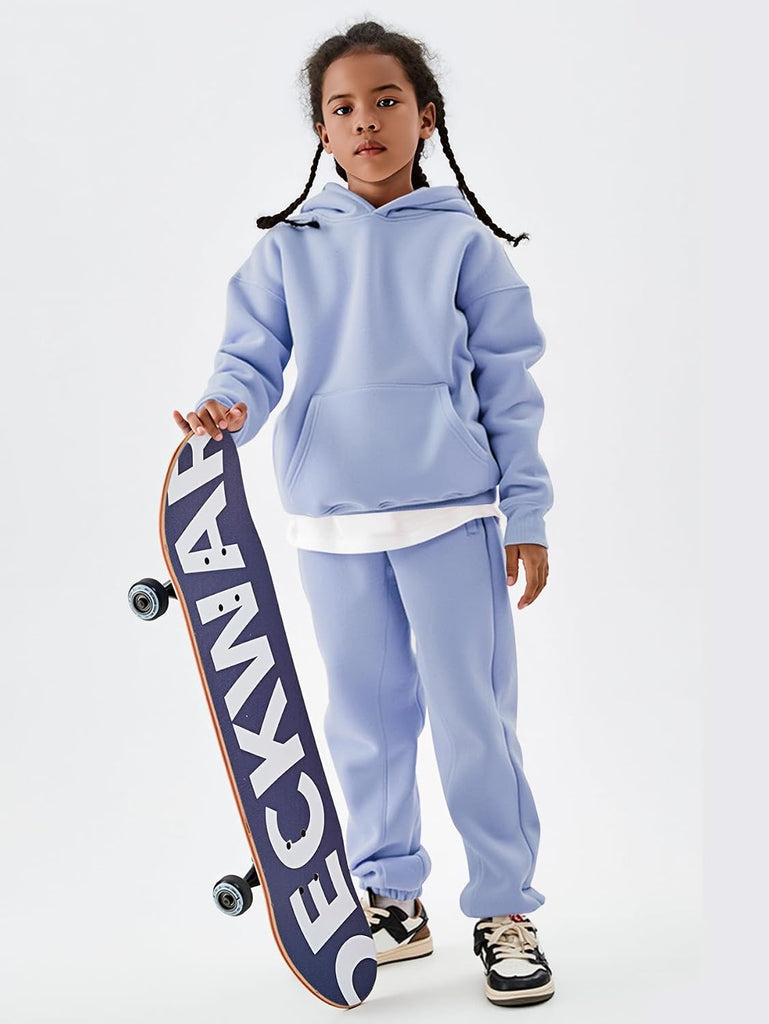 Kids Sweatsuit Girls Boys Fleece 2 Piece Outfits Hooded Sweatshirt and Jogger Sweatpants Athletic Clothing Sets