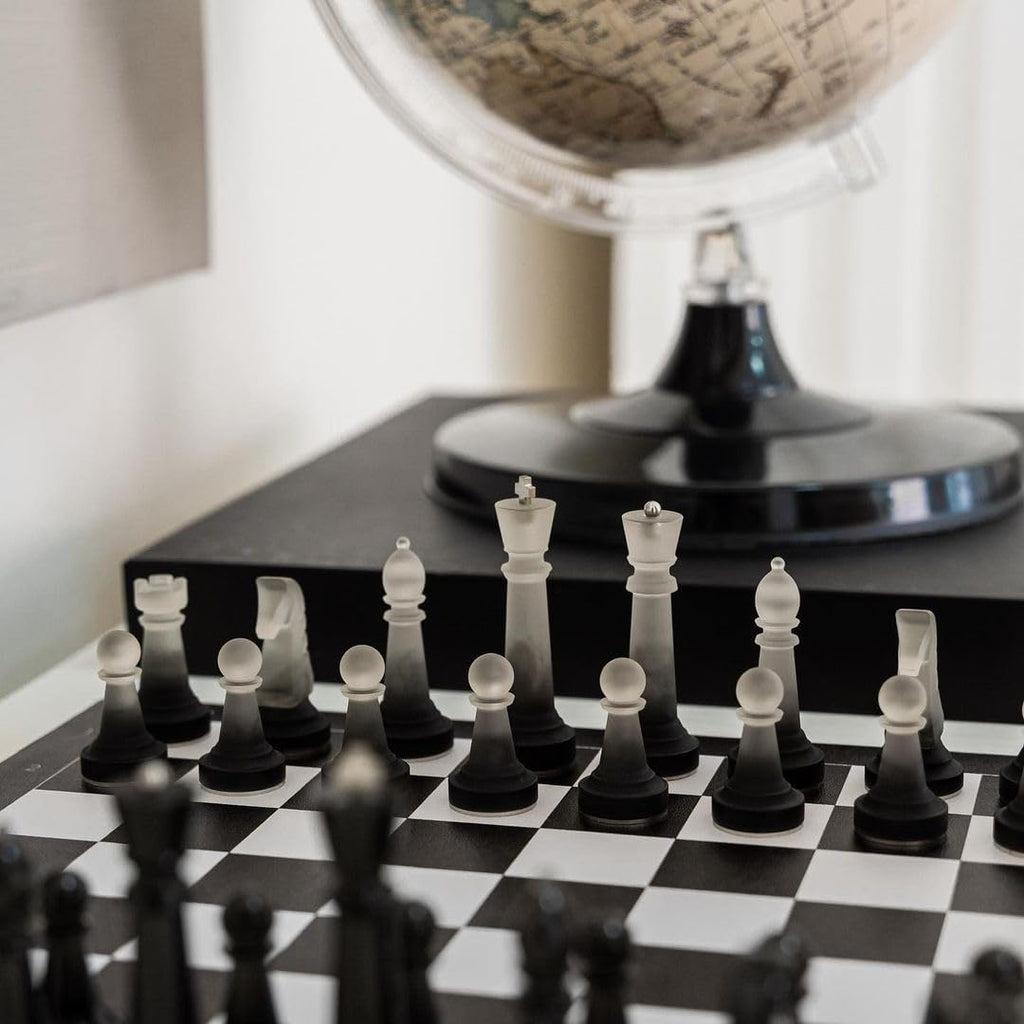 Lumina Monochrome Black and White Chess Set, Anti-Broken Resin Weighted Chess Pieces with 11" Walnut Wooden Chess