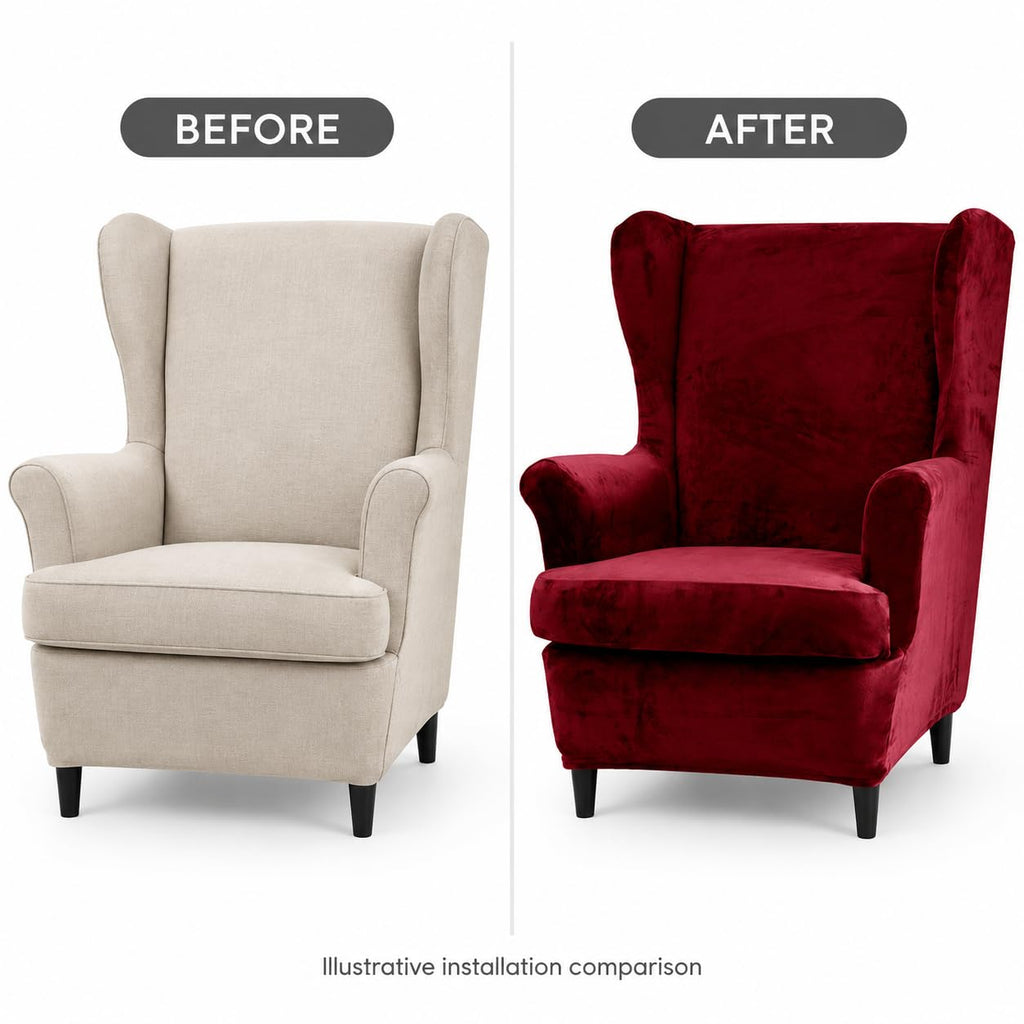 Velvet Wingback Chair Covers 2-Piece, Slipcovers