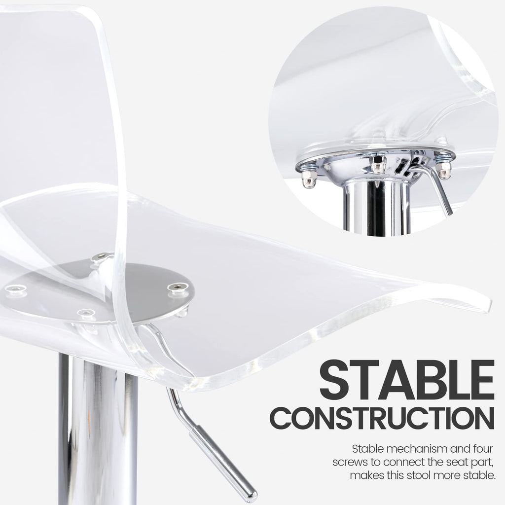 Acrylic Bar Stools with Mid Back Set of 2 Adjustable Swivel Airlift Clear