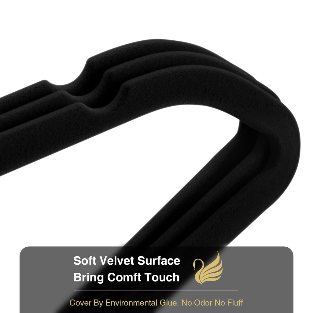 Black Velvet Hangers 50 Pack, Premium Felt Hangers, Non Slip Hanger with 360 Rotating Hook, Heavy Duty for