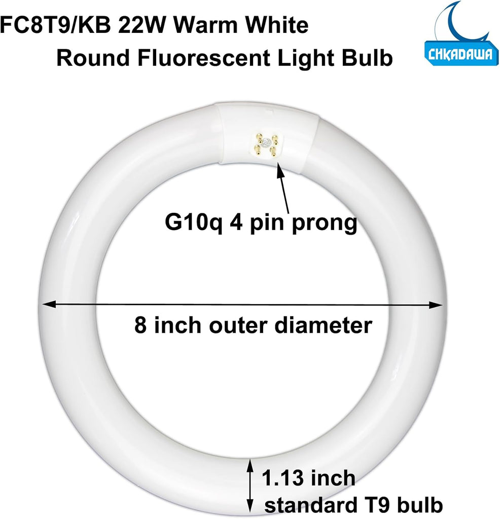 22W and FC12T9/KB 32W Warm White Set, Round Fluorescent 8 inch T9 22 Watts & Circular Light Bulbs 12 inch 32