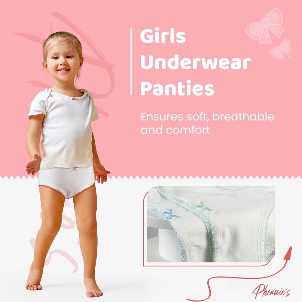 Girls' Underwear Soft Cotton Panties Solid White Breathable Kids Girls Underwear Pure Cotton Undies 12 Pack
