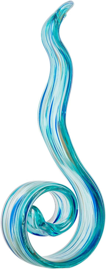 11.4" Tall Hand Blown Glass Sculpture, Murano Style Art , Modern Coastal Home Decor Accent for Shelf