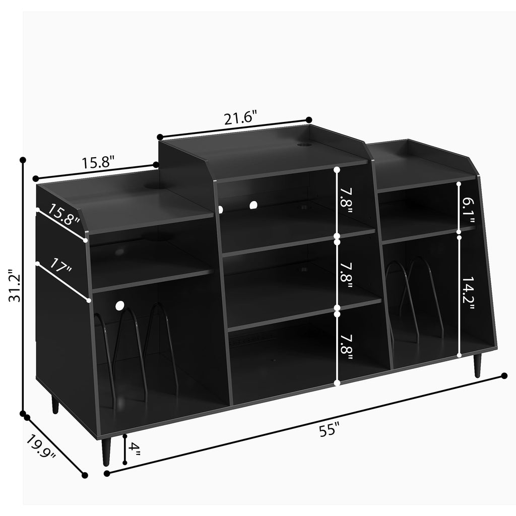 55" Record Player Stand with Charging Station, 4-Tier Vinyl Record Storage Cabinet with Divided Shelves, Adjustable