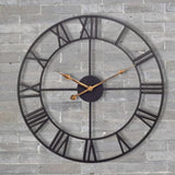 Large Industrial Wall Clock with Roman Numerals, Indoor Silent Non-Ticking Retro Clock