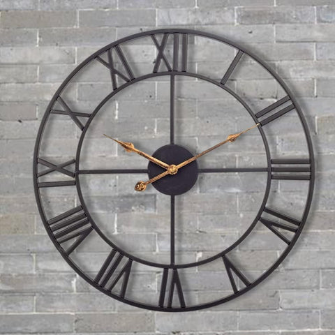Large Industrial Wall Clock with Roman Numerals, Indoor Silent Non-Ticking Retro Clock