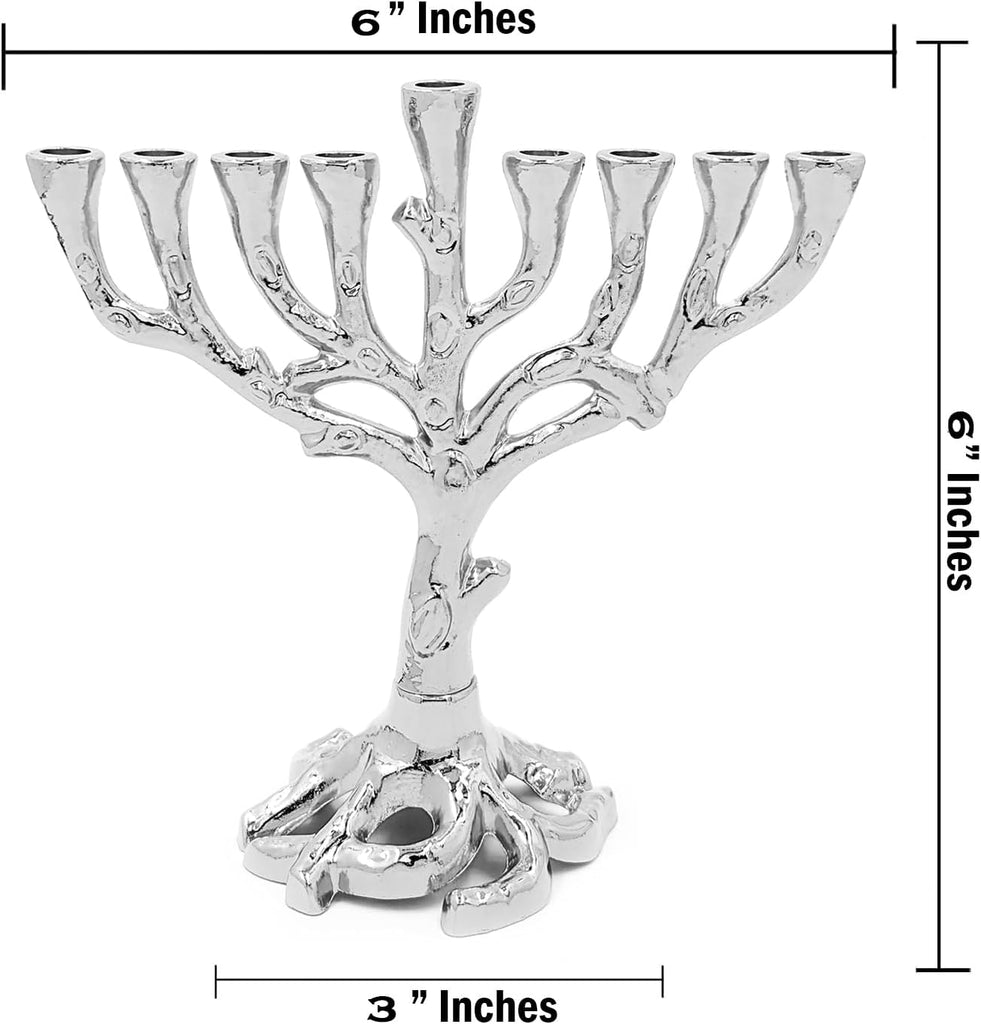 Hanukkah Tree of Life Mini, Nickel Finish for Chanukah, Fits Most Standard Hanukkah Candles - Set of 45
