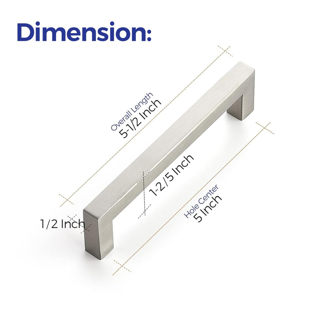 Brushed Nickel Square Pulls Cabinet Handles,5 Inch,30 Pack