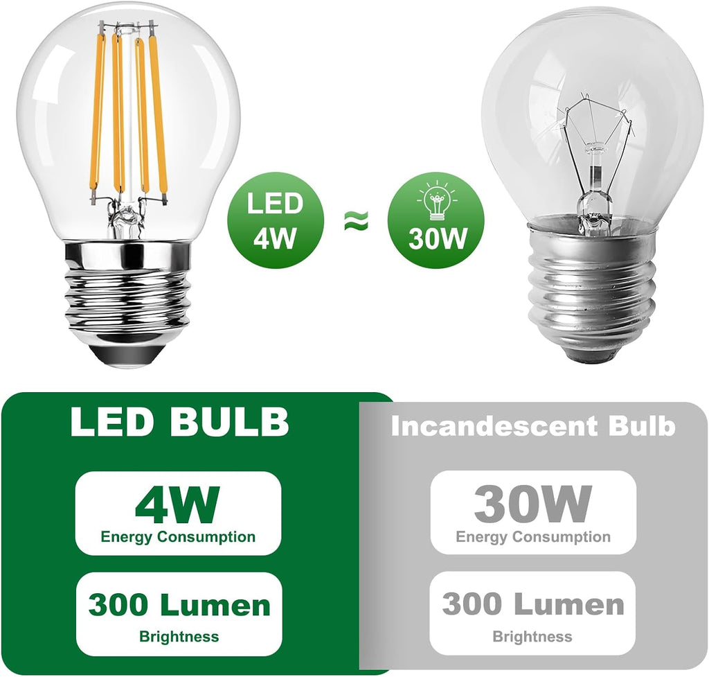 G45 E26 Small Round Edison Light Bulbs 120V 4W (30 Watt Equivalent),Warm White 2200K 300LM Decorative Edison Light