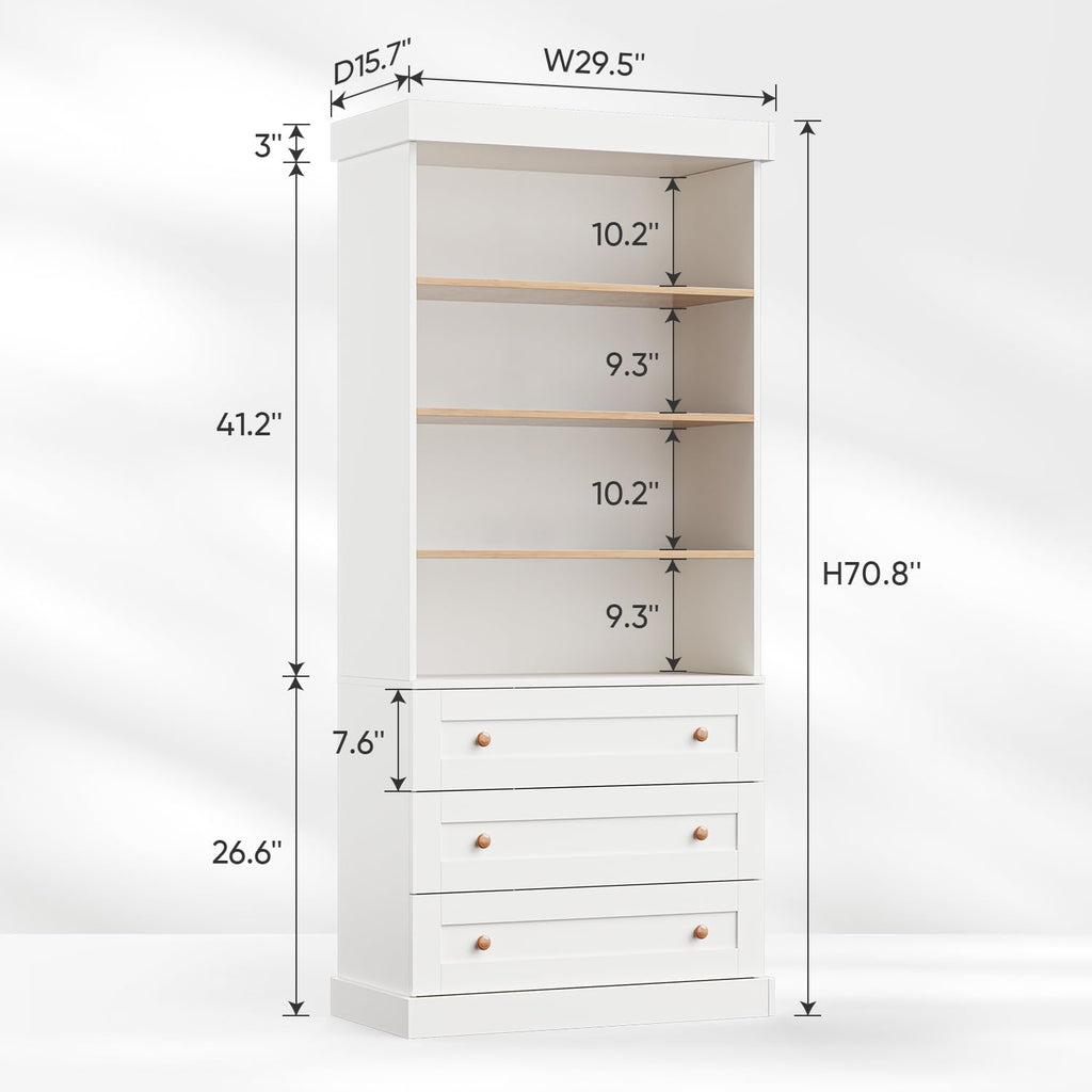 71" Tall Farmhouse Pantry Cabinet Set of 4, Large Freestanding Storage Cabinets with Drawers and Adjustable Shelves
