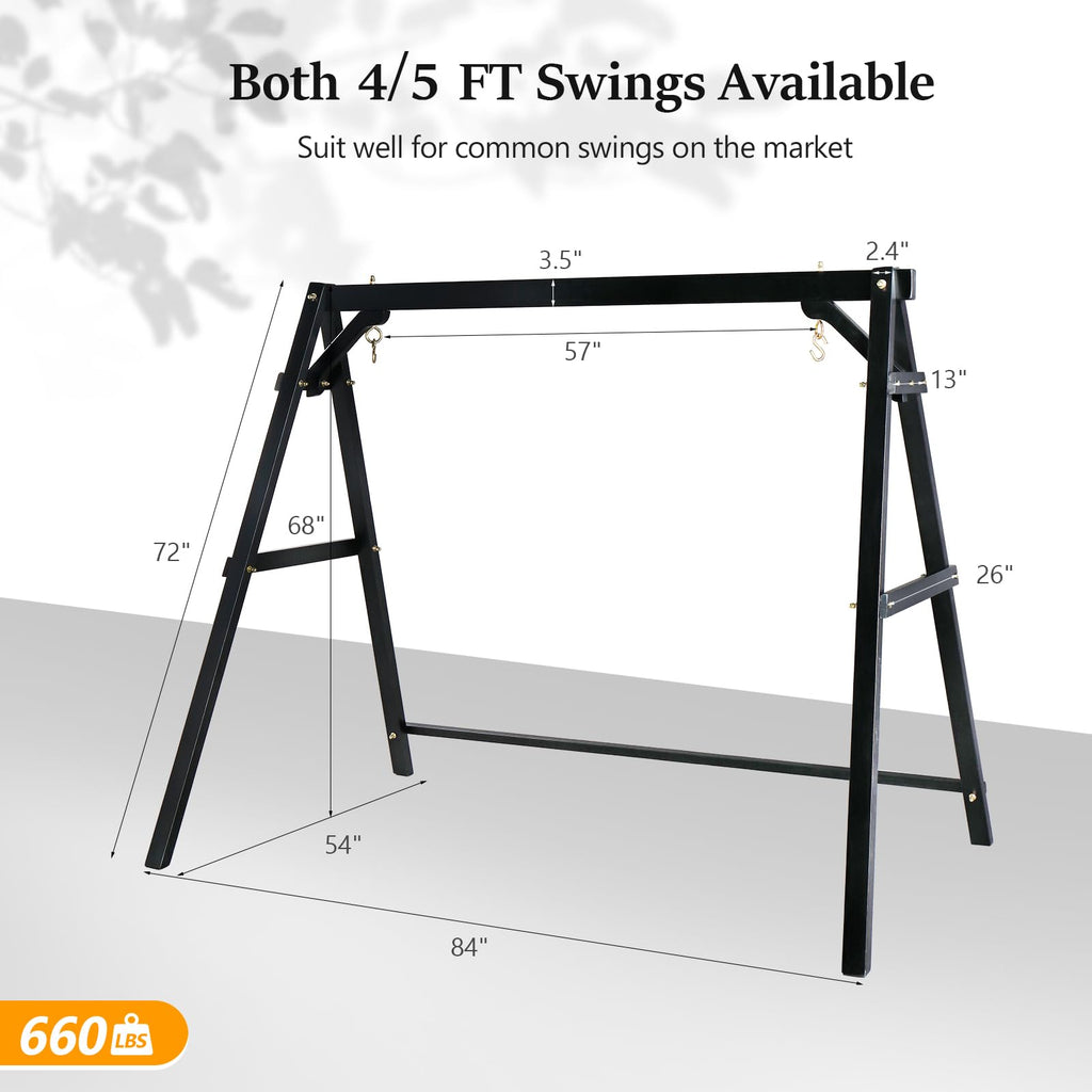 6.9FT Wooden Porch Swing Frame for 5FT Swing, Black