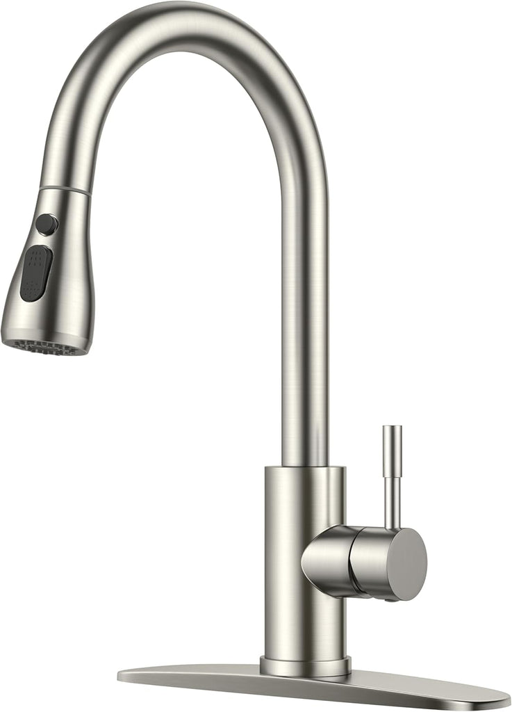 Kitchen Faucets with Pull Down Sprayer, Brushed Nickel High Arc Single Handle Stainless Steel Bar Sink Faucet with