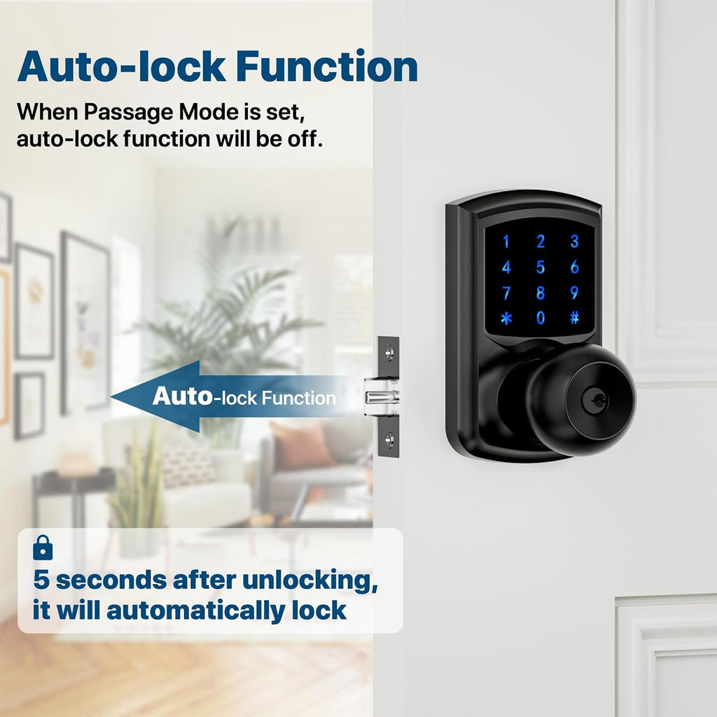 Keyless Entry Door Knob Electronic Digital Keypad Lock Matte Black 1Pack