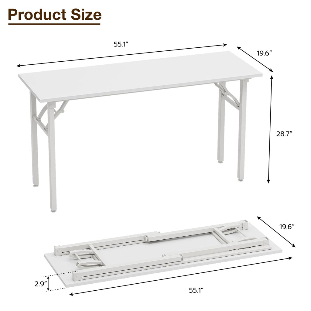 Long Computer Desk Folding Table - 55.1" Foldable Office Desk, No Assembly, Perfect Writing Table, Portable Large
