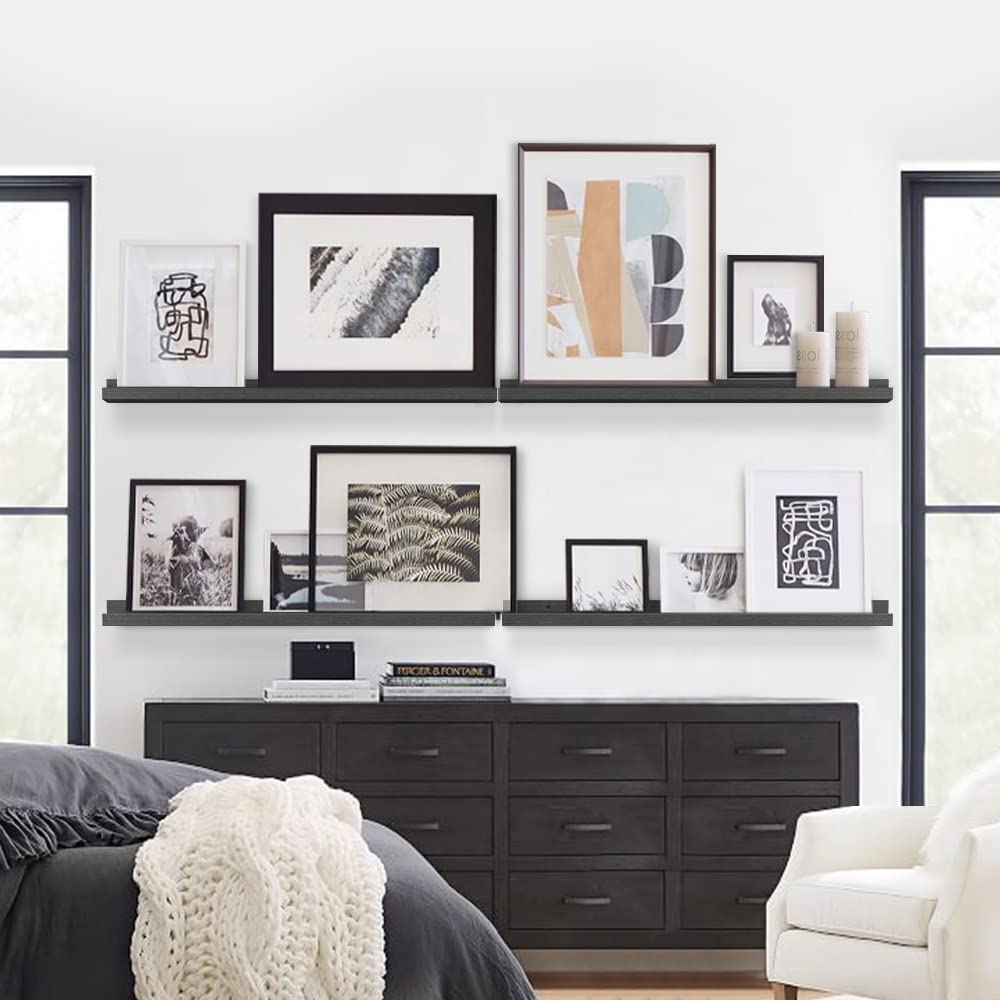 Black Picture Ledge Shelf 36 Inches Long, Floating Photo Shelves with Lip