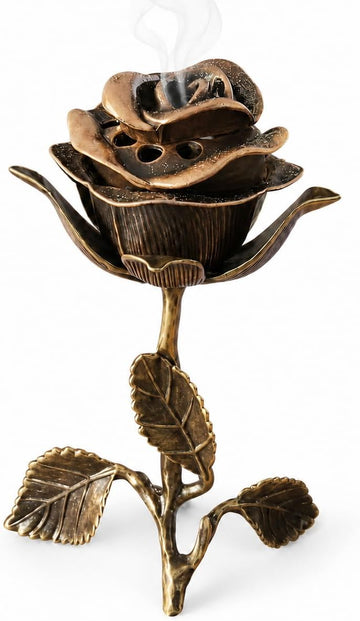 Vintage Rose Incense Burner, Antique Bronze Metal Holder Decor