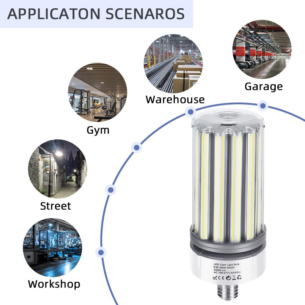 350W LED Corn Bulb 2 Pack, 1100W Equivalent, E39 Mogul Base Bulbs, 45,500 Lumen Replacement Metal Halide/HID/HPS