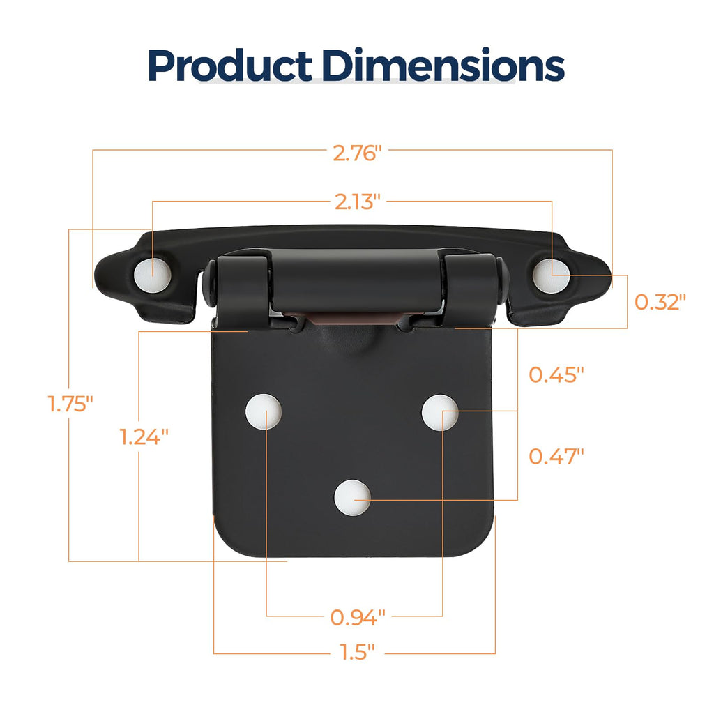 Matte Black Cabinet Hinges, 1/2 Inch Overlay, 20 Pack(10 Pairs)