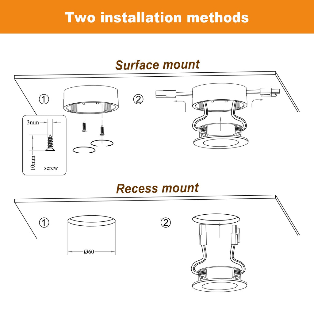 Wired LED Puck Lights 120V (2.7Wx3) Plug-in Lighting Warm White, LED Cabinet Light Can Be Surface Mount or Recess