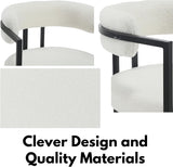 White Sherpa Dining Chairs Set of 4, Modern Boucle Barrel Dining Chairs with Comfy Back