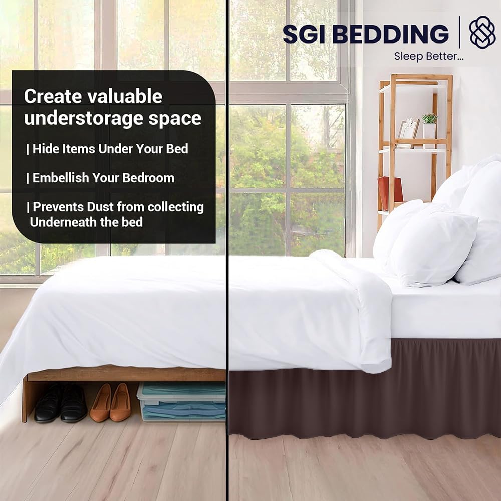15 Inch Drop Ruffled Bed Skirt Queen Size - Classic Gathered Styling, Platform Style Dust Ruffle with Secure Fit