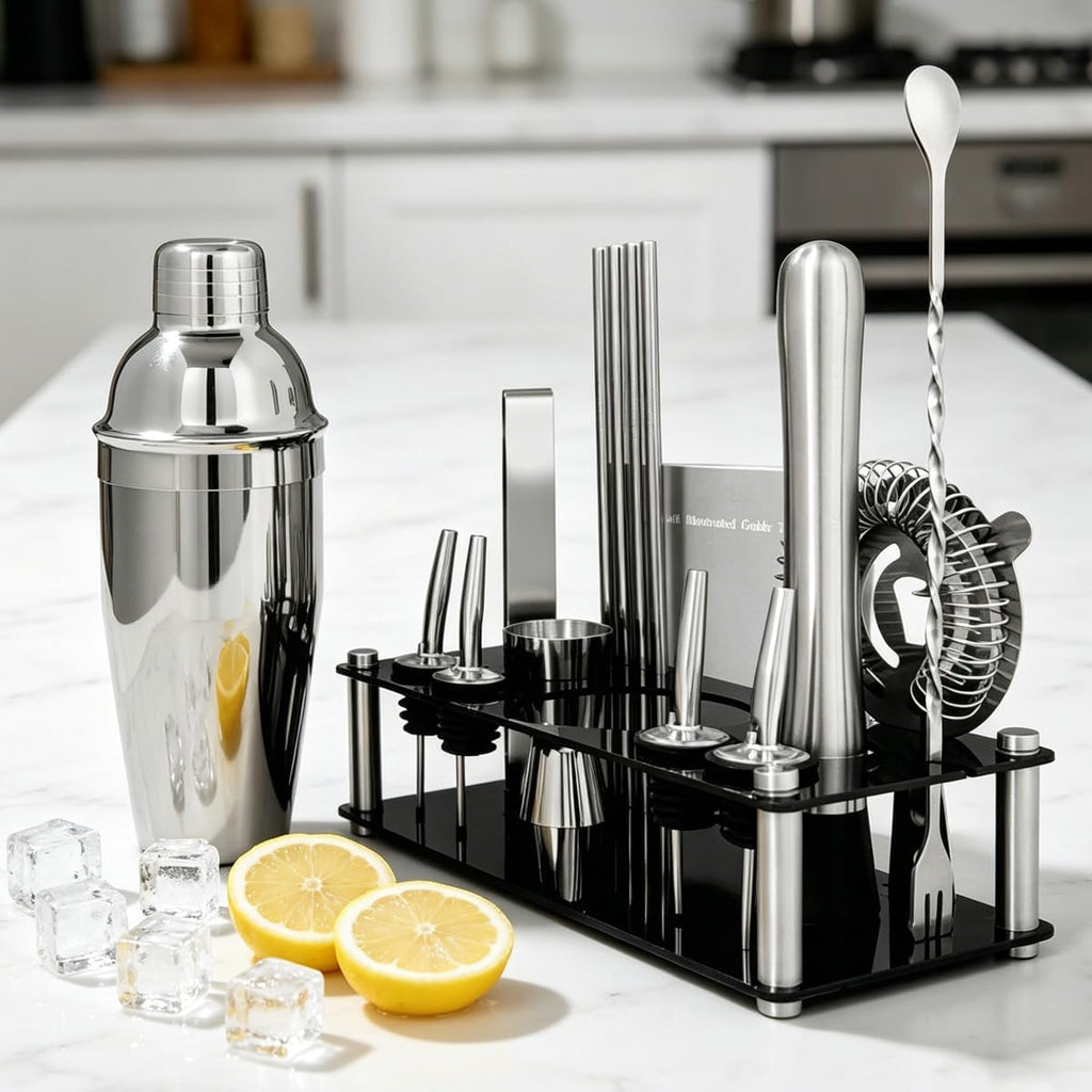 14-Piece Cocktail Shaker Set with Stand, Bartender Kit, 25oz Shakers, Bar Set Cocktail Shaker Set, Jigger - Set of 14