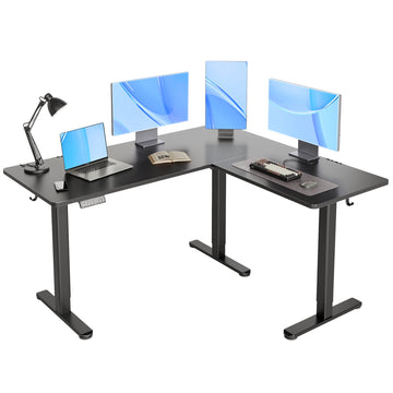 L Shaped Standing Desk, Electric Standing Desks L Shape Adjustable Height Dual Motor, 63 x 55 Inch Corner Standing