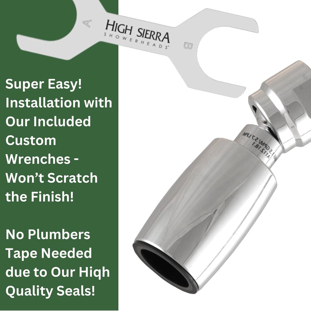Sierra ClassicTM Solid Metal 1.5 GPM Award Winning, Ultra Low Flow Shower Head. Patented Nozzle Never Clogs. Long Nut